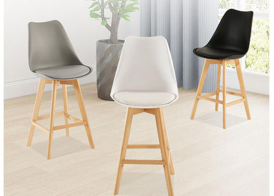 Ghế đẩu bằng gỗ sồi đa chức năng, Ghế đẩu bằng da màu xám có lưng